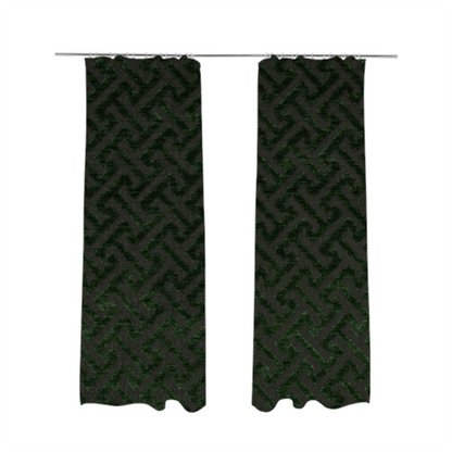 Napier Greek Key Geometric Pattern Green Chenille Upholstery Fabric CTR-1290 - Made To Measure Curtains