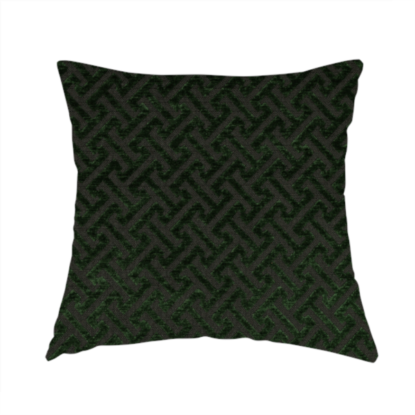 Napier Greek Key Geometric Pattern Green Chenille Upholstery Fabric CTR-1290 - Handmade Cushions