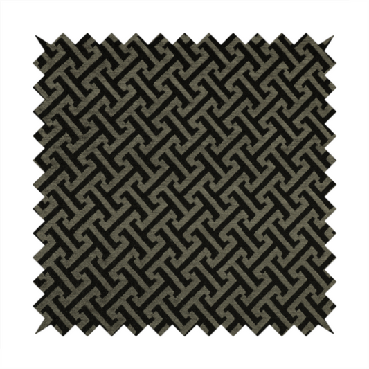 Napier Greek Key Geometric Pattern Grey Chenille Upholstery Fabric CTR-1291