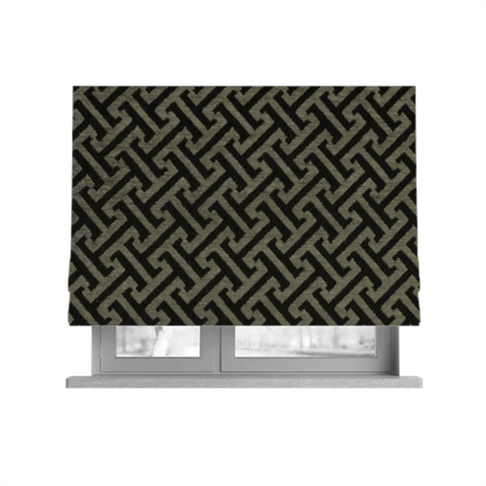 Napier Greek Key Geometric Pattern Grey Chenille Upholstery Fabric CTR-1291 - Roman Blinds