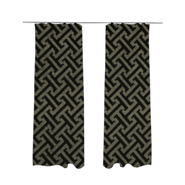 Napier Greek Key Geometric Pattern Grey Chenille Upholstery Fabric CTR-1291 - Made To Measure Curtains