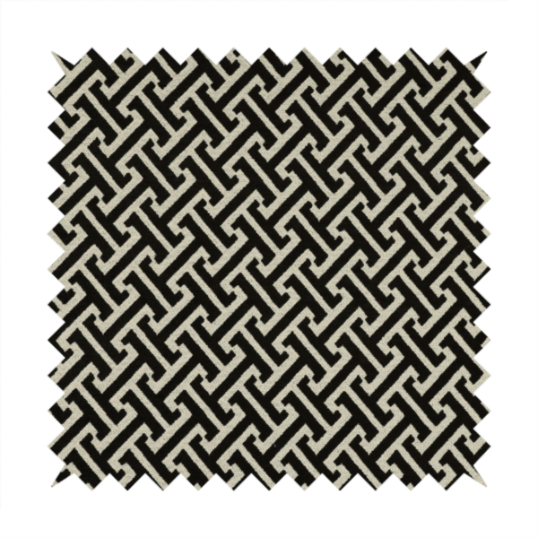 Napier Greek Key Geometric Pattern Black Chenille Upholstery Fabric CTR-1292