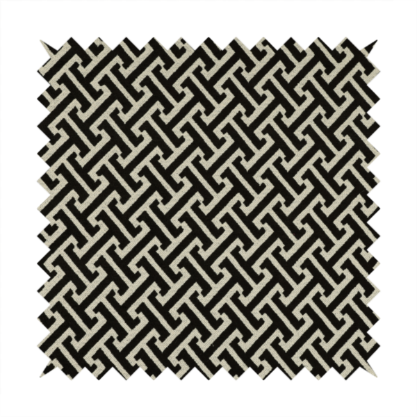 Napier Greek Key Geometric Pattern Black Chenille Upholstery Fabric CTR-1292 - Handmade Cushions