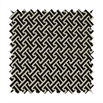 Napier Greek Key Geometric Pattern Black Chenille Upholstery Fabric CTR-1292 - Handmade Cushions