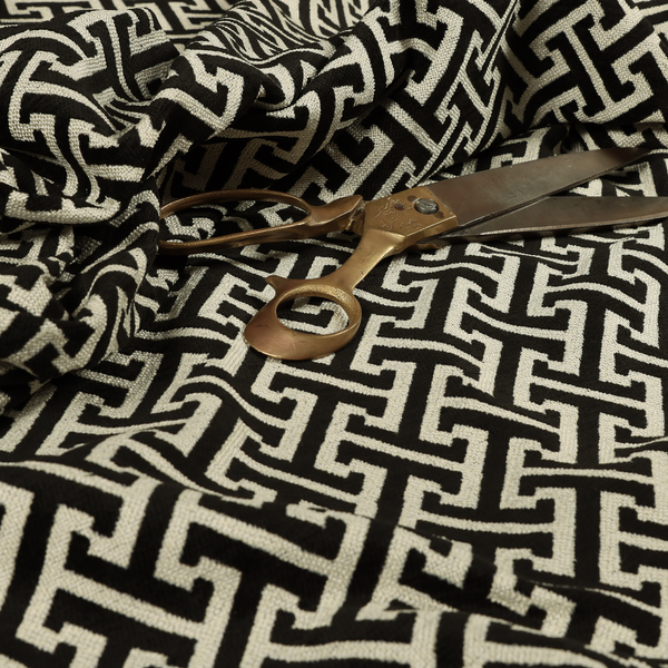 Napier Greek Key Geometric Pattern Black Chenille Upholstery Fabric CTR-1292 - Roman Blinds