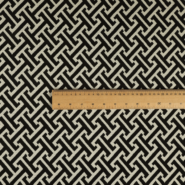 Napier Greek Key Geometric Pattern Black Chenille Upholstery Fabric CTR-1292 - Roman Blinds