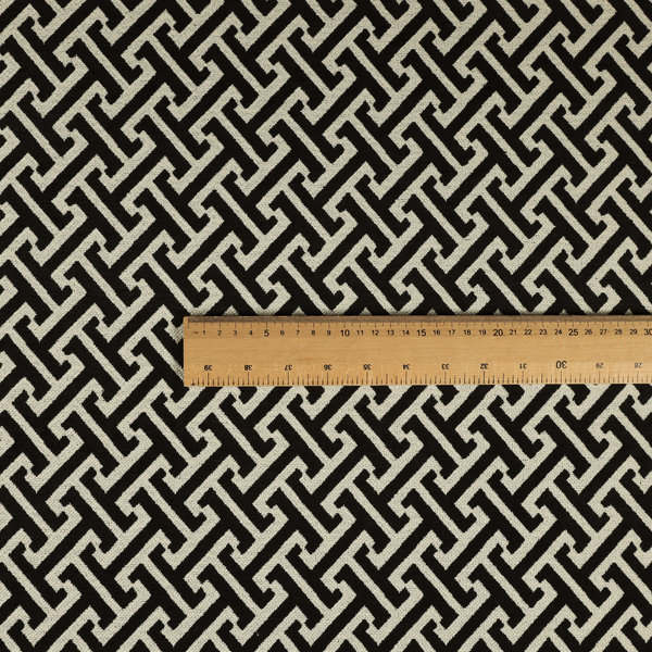 Napier Greek Key Geometric Pattern Black Chenille Upholstery Fabric CTR-1292 - Handmade Cushions
