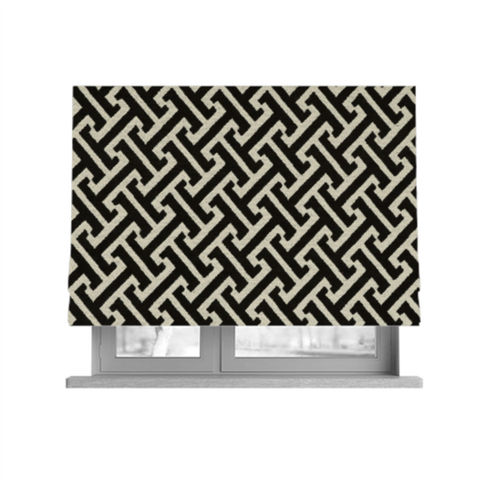 Napier Greek Key Geometric Pattern Black Chenille Upholstery Fabric CTR-1292 - Roman Blinds