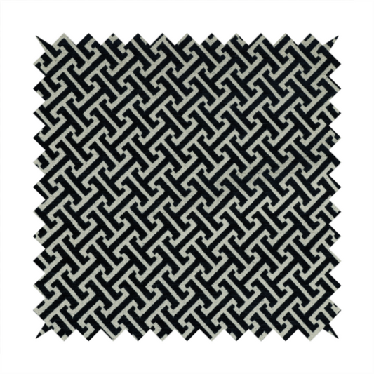 Napier Greek Key Geometric Pattern Navy Blue Chenille Upholstery Fabric CTR-1293