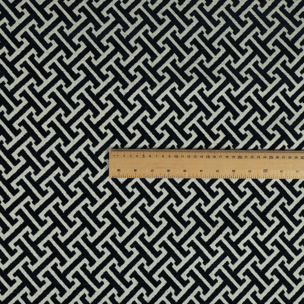 Napier Greek Key Geometric Pattern Navy Blue Chenille Upholstery Fabric CTR-1293 - Roman Blinds