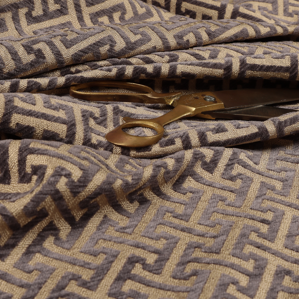 Napier Greek Key Geometric Pattern Violet Purple Chenille Upholstery Fabric CTR-1294 - Handmade Cushions