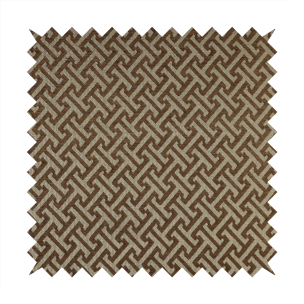 Napier Greek Key Geometric Pattern Brown Chenille Upholstery Fabric CTR-1295 - Roman Blinds