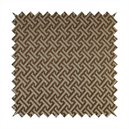 Napier Greek Key Geometric Pattern Brown Chenille Upholstery Fabric CTR-1295 - Made To Measure Curtains