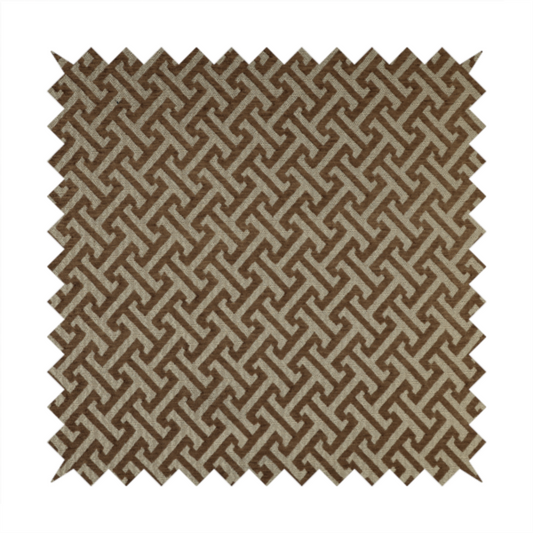 Napier Greek Key Geometric Pattern Brown Chenille Upholstery Fabric CTR-1295