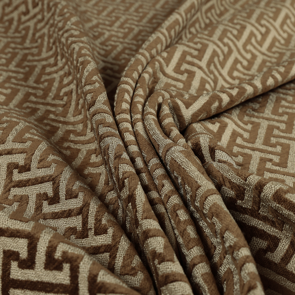 Napier Greek Key Geometric Pattern Brown Chenille Upholstery Fabric CTR-1295 - Roman Blinds