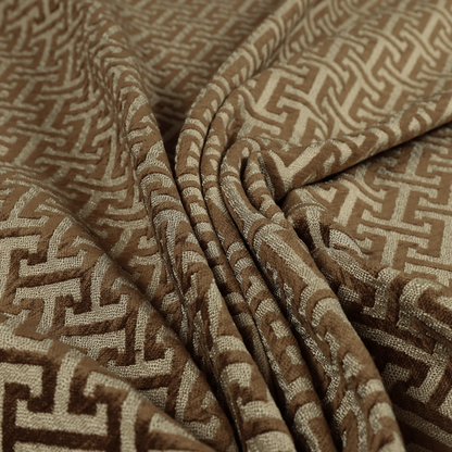 Napier Greek Key Geometric Pattern Brown Chenille Upholstery Fabric CTR-1295 - Handmade Cushions