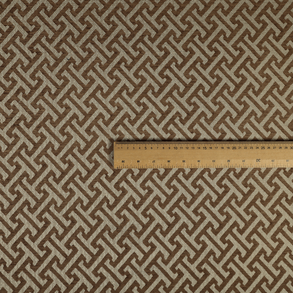 Napier Greek Key Geometric Pattern Brown Chenille Upholstery Fabric CTR-1295 - Roman Blinds