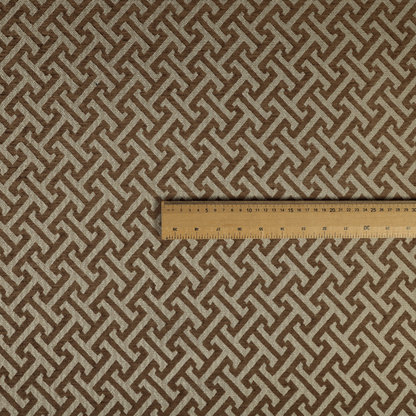 Napier Greek Key Geometric Pattern Brown Chenille Upholstery Fabric CTR-1295 - Made To Measure Curtains