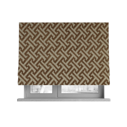 Napier Greek Key Geometric Pattern Brown Chenille Upholstery Fabric CTR-1295 - Roman Blinds