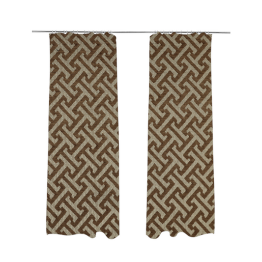 Napier Greek Key Geometric Pattern Brown Chenille Upholstery Fabric CTR-1295 - Made To Measure Curtains