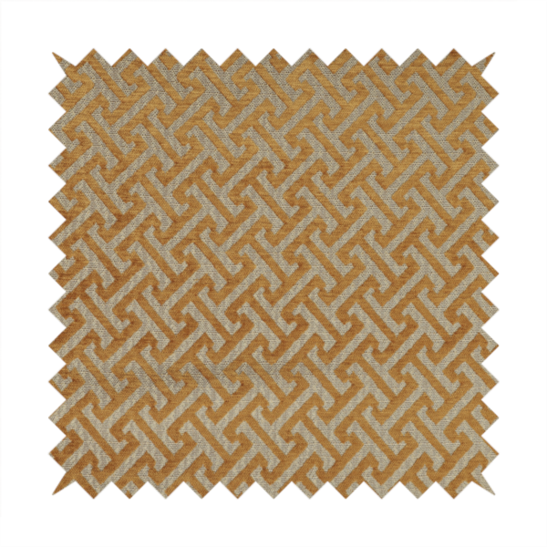 Napier Greek Key Geometric Pattern Golden Yellow Chenille Upholstery Fabric CTR-1296 - Roman Blinds