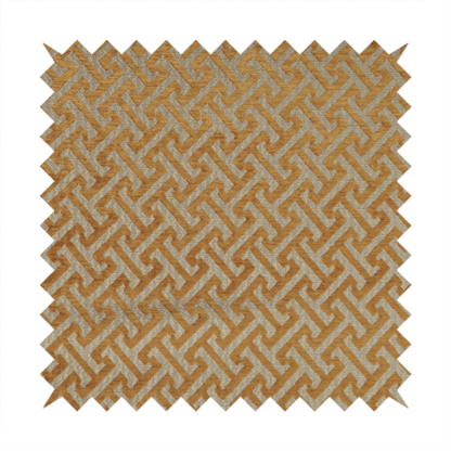 Napier Greek Key Geometric Pattern Golden Yellow Chenille Upholstery Fabric CTR-1296 - Roman Blinds