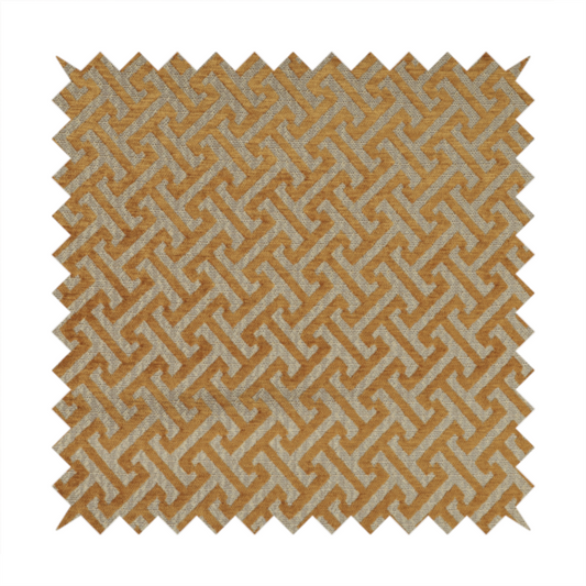Napier Greek Key Geometric Pattern Golden Yellow Chenille Upholstery Fabric CTR-1296