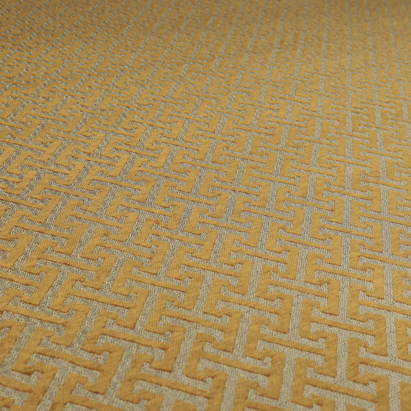 Napier Greek Key Geometric Pattern Golden Yellow Chenille Upholstery Fabric CTR-1296 - Roman Blinds