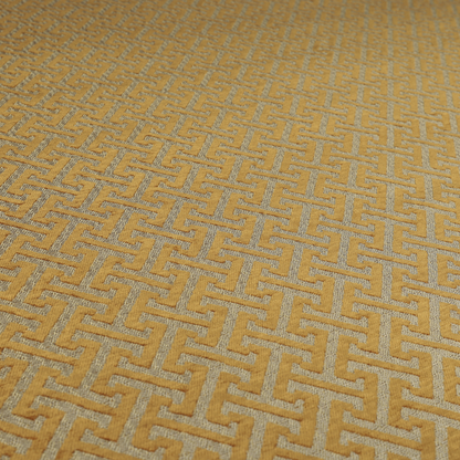 Napier Greek Key Geometric Pattern Golden Yellow Chenille Upholstery Fabric CTR-1296 - Roman Blinds