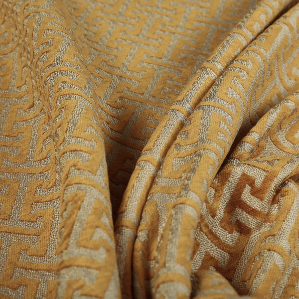 Napier Greek Key Geometric Pattern Golden Yellow Chenille Upholstery Fabric CTR-1296 - Made To Measure Curtains