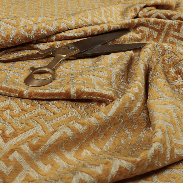 Napier Greek Key Geometric Pattern Golden Yellow Chenille Upholstery Fabric CTR-1296 - Made To Measure Curtains