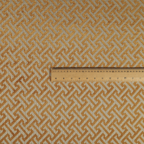 Napier Greek Key Geometric Pattern Golden Yellow Chenille Upholstery Fabric CTR-1296 - Roman Blinds