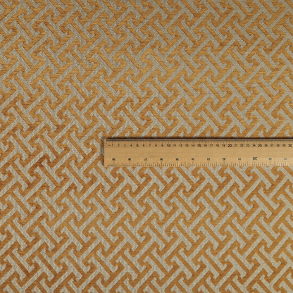 Napier Greek Key Geometric Pattern Golden Yellow Chenille Upholstery Fabric CTR-1296 - Roman Blinds