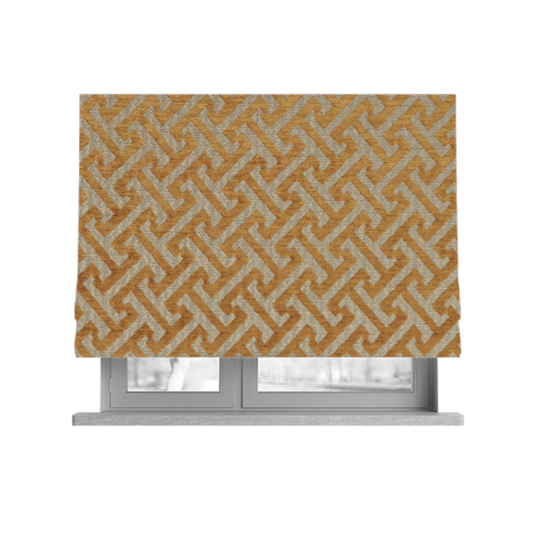 Napier Greek Key Geometric Pattern Golden Yellow Chenille Upholstery Fabric CTR-1296 - Roman Blinds