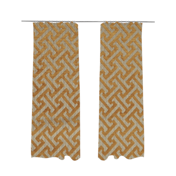 Napier Greek Key Geometric Pattern Golden Yellow Chenille Upholstery Fabric CTR-1296 - Made To Measure Curtains