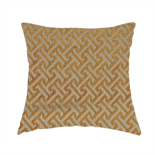 Napier Greek Key Geometric Pattern Golden Yellow Chenille Upholstery Fabric CTR-1296 - Handmade Cushions