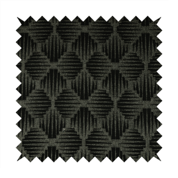 Canberra Geometric Pattern Chenille Black Material Upholstery Fabric CTR-1297 - Roman Blinds