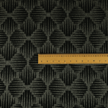 Canberra Geometric Pattern Chenille Black Material Upholstery Fabric CTR-1297