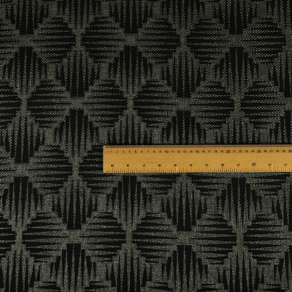 Canberra Geometric Pattern Chenille Black Material Upholstery Fabric CTR-1297 - Made To Measure Curtains