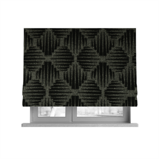 Canberra Geometric Pattern Chenille Black Material Upholstery Fabric CTR-1297 - Roman Blinds