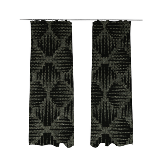 Canberra Geometric Pattern Chenille Black Material Upholstery Fabric CTR-1297 - Made To Measure Curtains