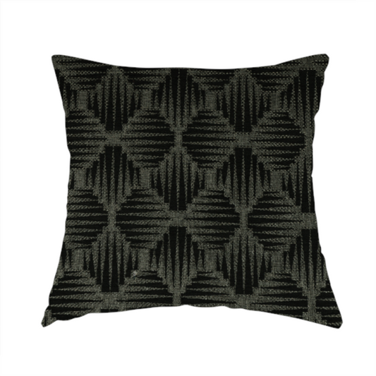 Canberra Geometric Pattern Chenille Black Material Upholstery Fabric CTR-1297 - Handmade Cushions