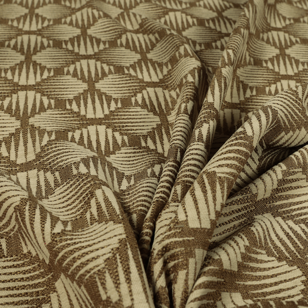 Canberra Geometric Pattern Chenille Brown Beige Material Upholstery Fabric CTR-1298 - Made To Measure Curtains