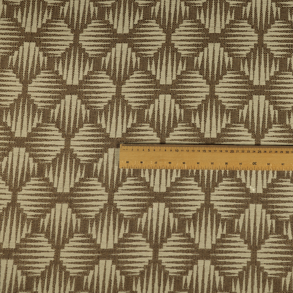 Canberra Geometric Pattern Chenille Brown Beige Material Upholstery Fabric CTR-1298 - Made To Measure Curtains