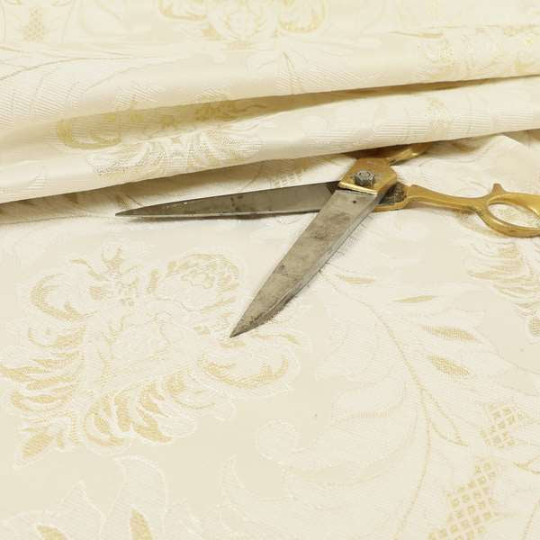 Sultan Collection Damask Pattern Golden Shine Effect Cream Colour Upholstery Fabric CTR-130 - Roman Blinds