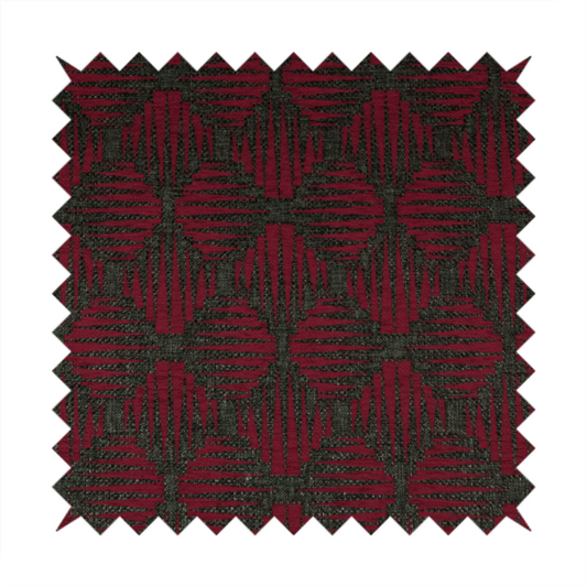 Canberra Geometric Pattern Chenille Red Material Upholstery Fabric CTR-1300