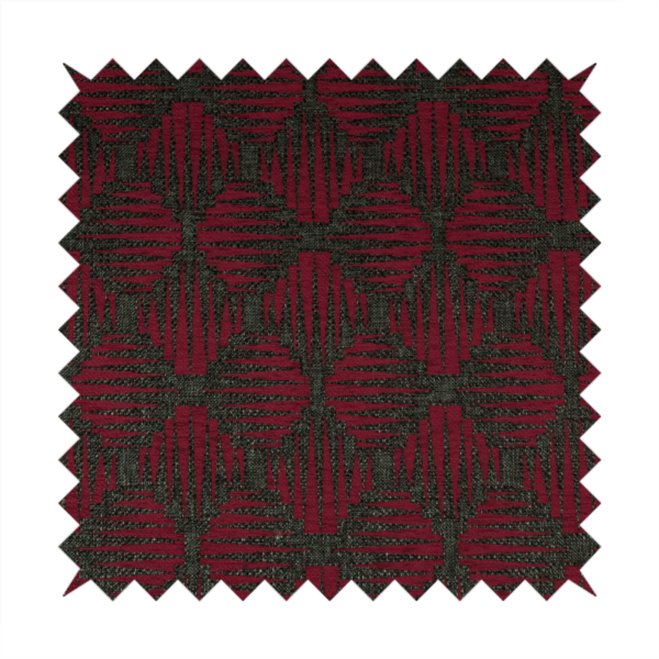 Canberra Geometric Pattern Chenille Red Material Upholstery Fabric CTR-1300 - Made To Measure Curtains