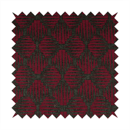 Canberra Geometric Pattern Chenille Red Material Upholstery Fabric CTR-1300 - Made To Measure Curtains