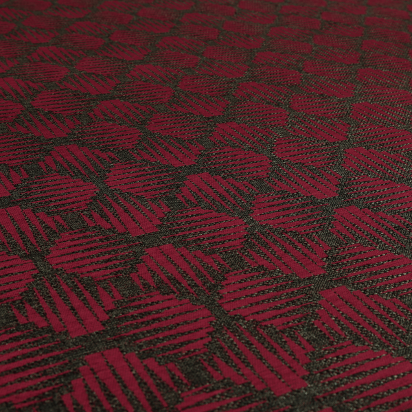 Canberra Geometric Pattern Chenille Red Material Upholstery Fabric CTR-1300 - Made To Measure Curtains