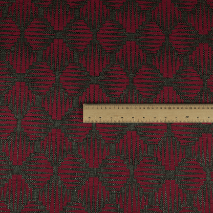 Canberra Geometric Pattern Chenille Red Material Upholstery Fabric CTR-1300 - Made To Measure Curtains